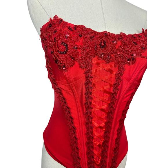 La Femme Paris Vintage Corset Top Red Sz 4 Vampire Goth Masquerade - Picture 3 of 8
